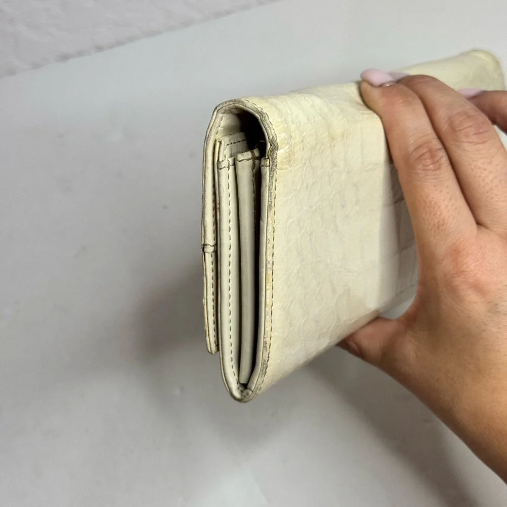 MIU MIU Croc Embossed Cream Leather Long Wallet